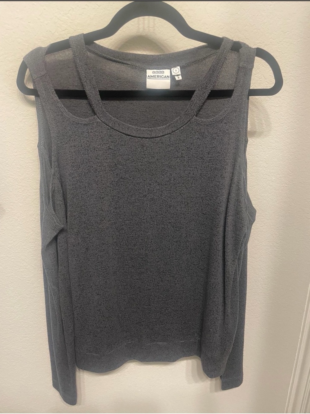 Good American Charcoal Cold-Shoulder Sweater Top
